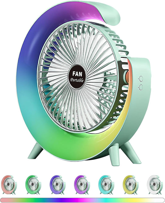 Colorful Desktop Fan | USB Rechargeable, Silent, 3-Speed with LED Ambient Light